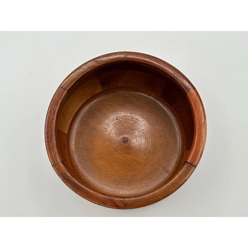 Vintage Hand-Turned Segmented Wood Bowl Artisan Crafted 6